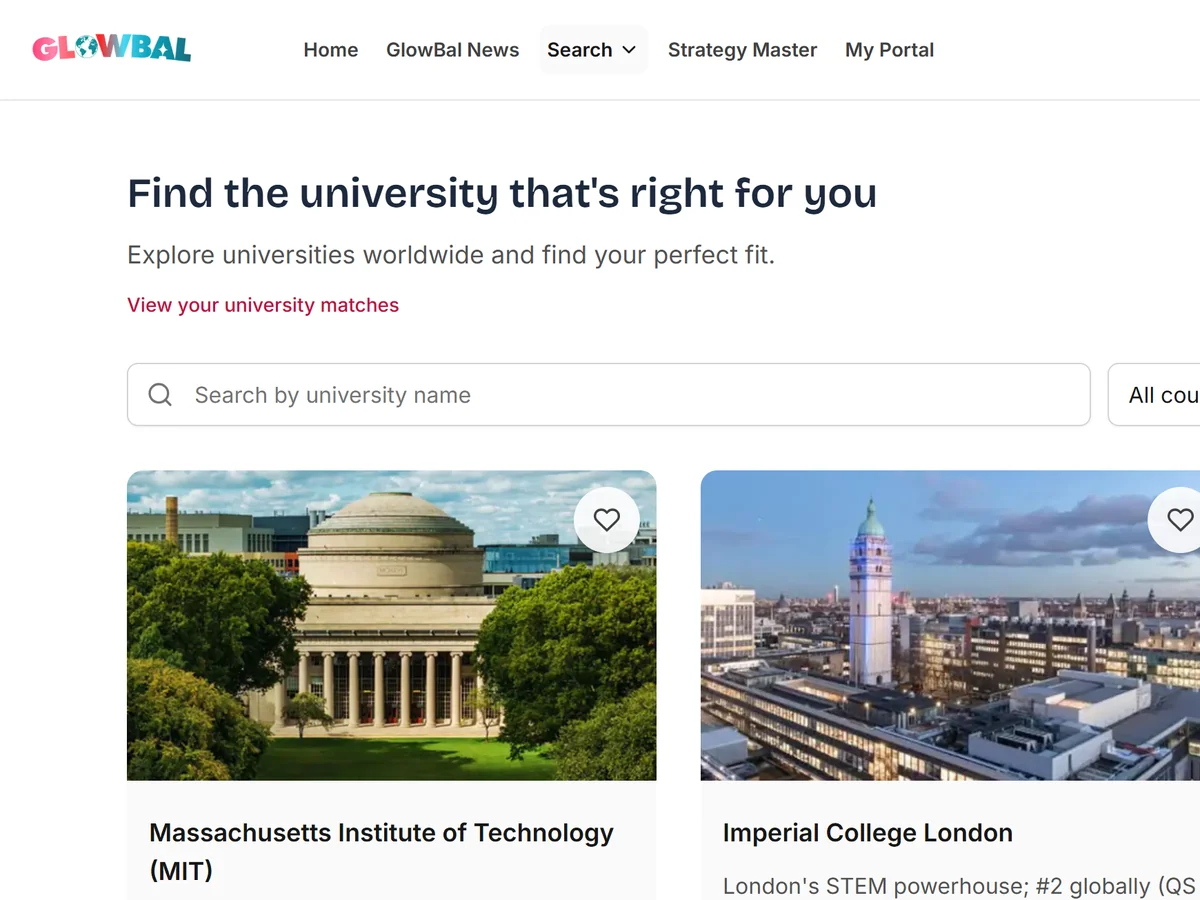 GlowBal's university directory on glowbal-education.com